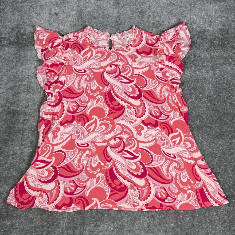 Emily Wonder Blouse Women's‎ 2X Pink Floral Flutter Sleeve Lightweight Fairy